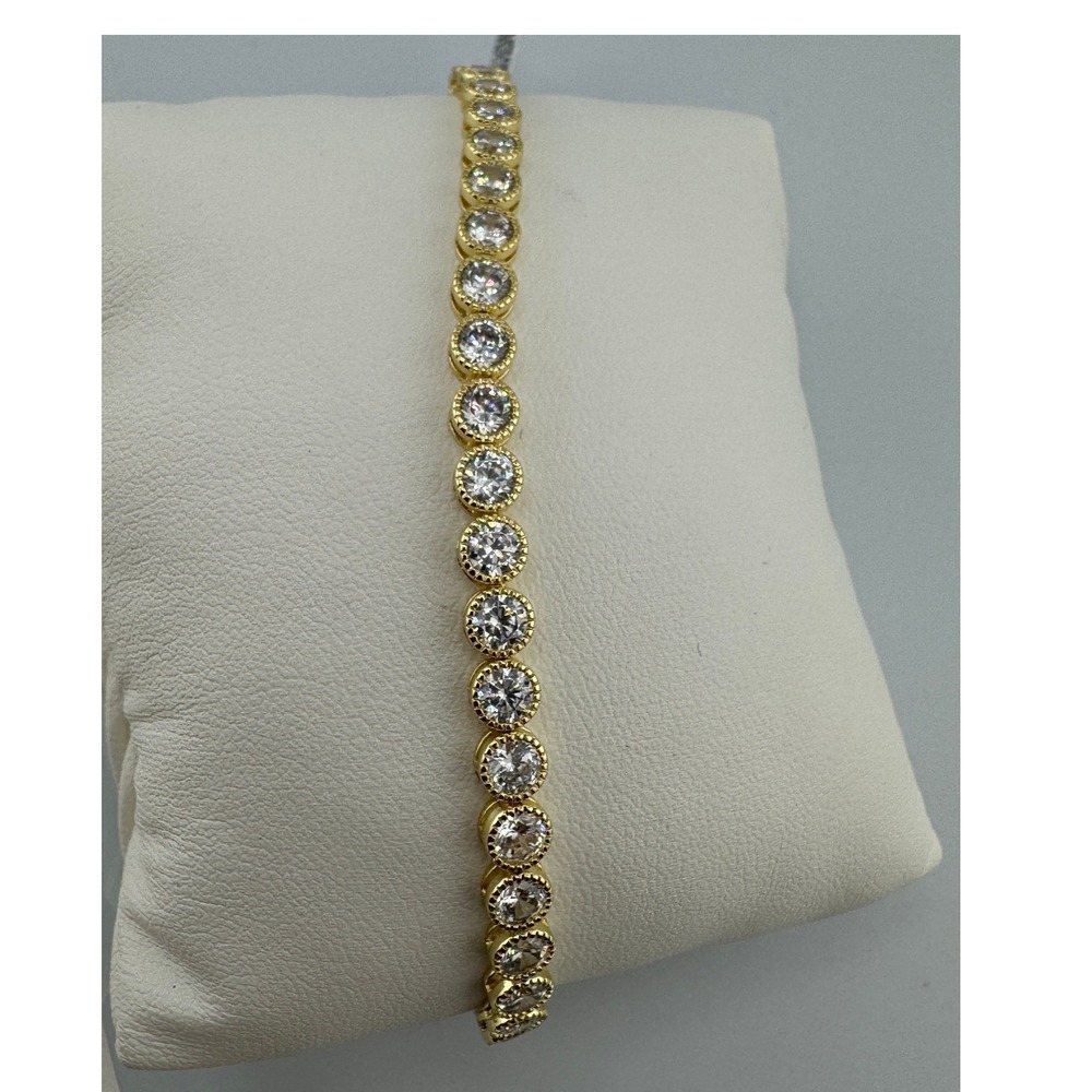 Round‎ Cut Crystal Tennis Bracelet 14k Laminated Gold 4MM 6.5 inches